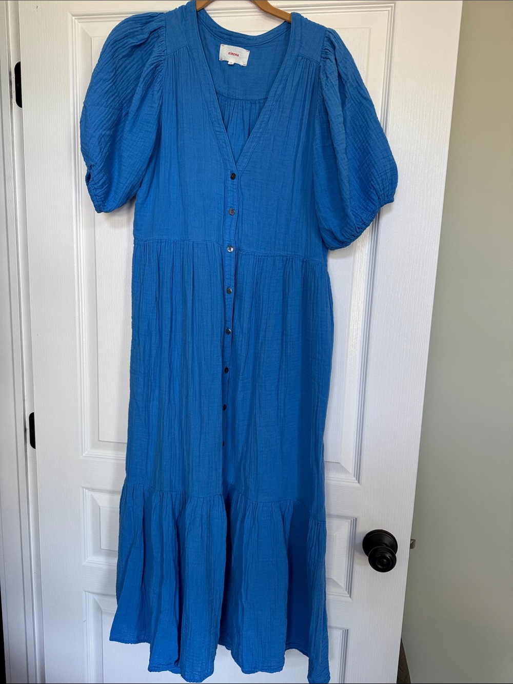 XiRENA Blue Midi Dress with Button Front